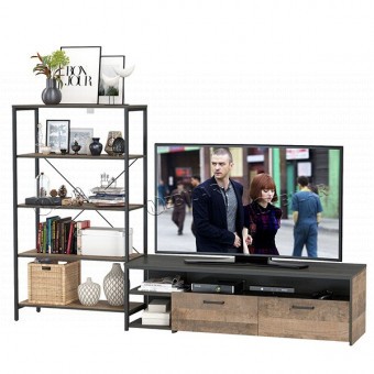Тумба под ТВ и открытый стеллаж Трувор дуб гранж песочный интра Тумба под ТВ и открытый стеллаж Трувор дуб гранж песочный интра